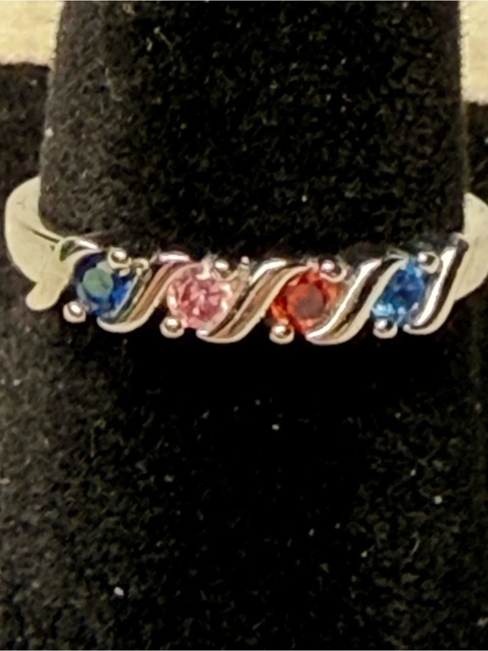 Sterling Silver Mothers Ring Birthstone Rhinestone Silver Tone